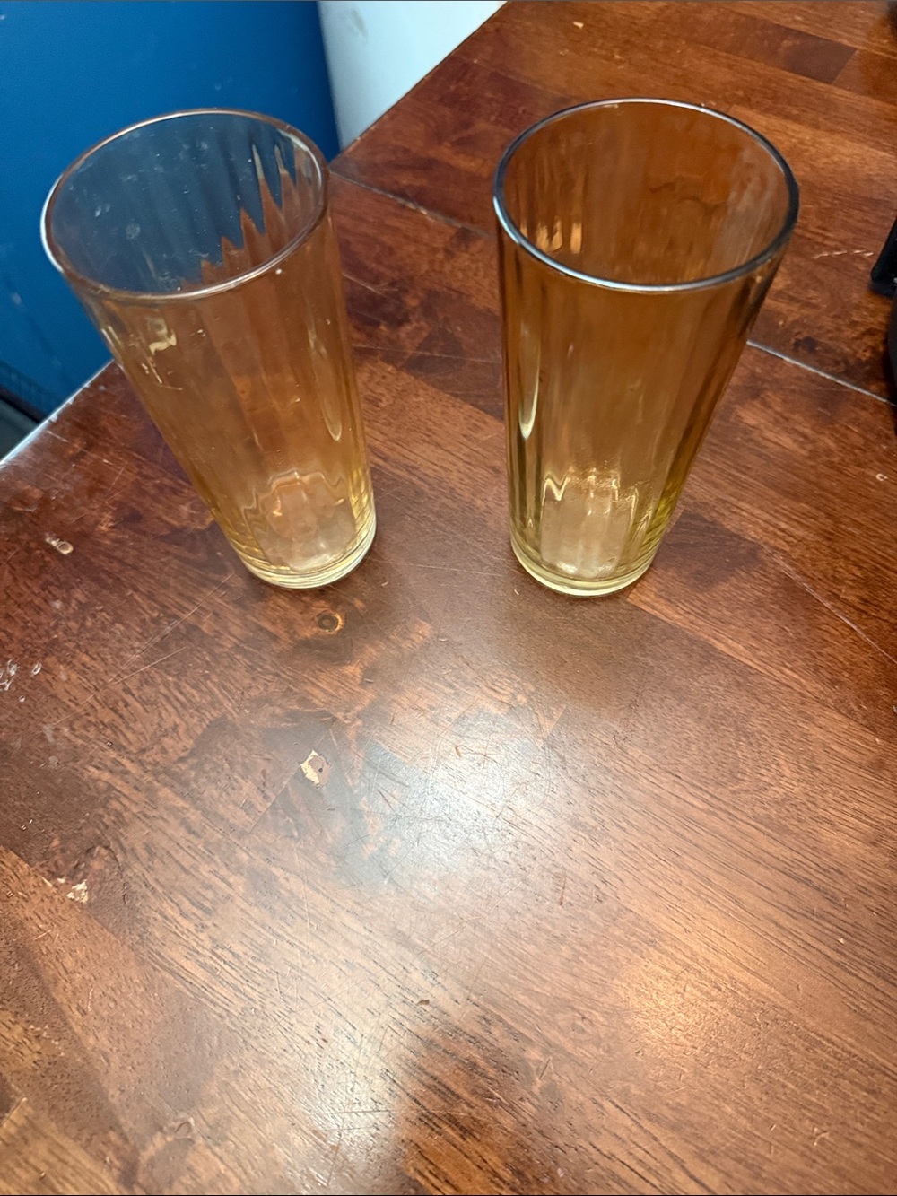 Unbranded Amber Ribbed Tall Glasses - Set of 2